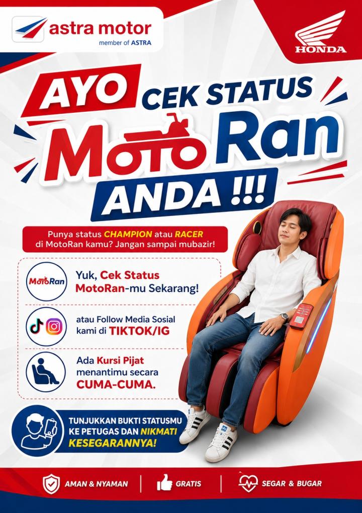 Astra Motor Natar Hadirkan Fasilitas Kursi Pijat Gratis bagi Konsumen dengan Status MotoRan Champion dan Racer